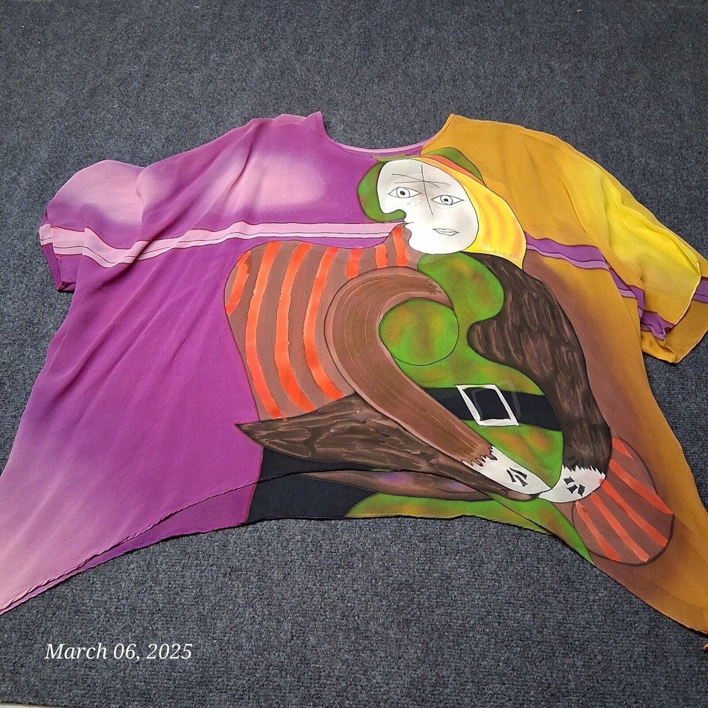 Sterling Styles‎ Silk Picasso Cover Up Top Women In The Red Armchair Lightweight